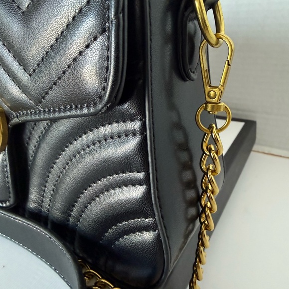 Brand New GG Gucci Marmot Black Leather Handbag/Crossbody Bag. - Picture 10 of 17